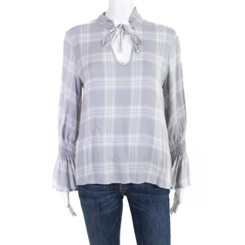 Waverly Grey Womens Plaid Jennifer Top Gray White Size Small 11458723